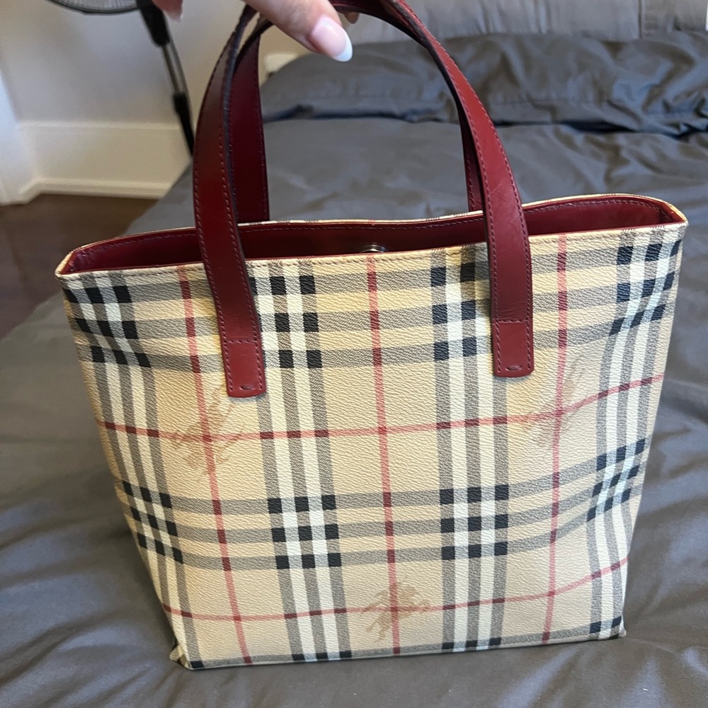 Burberry Beige and Red Checkered Handbag